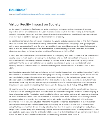 Virtual Reality Impact on Society
