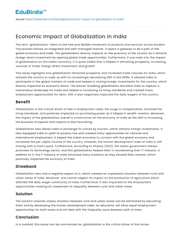 Economic Impact of Globalization in India
