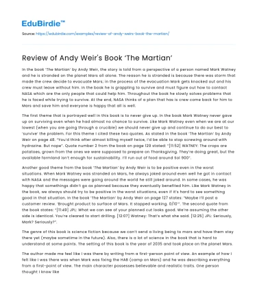 Review of Andy Weir’s Book ‘The Martian’