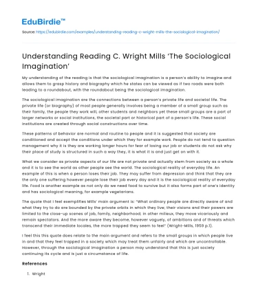 Understanding Reading C. Wright Mills ‘The Sociological Imagination’
