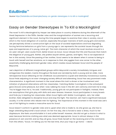 Essay on Gender Stereotypes in ‘To Kill a Mockingbird’