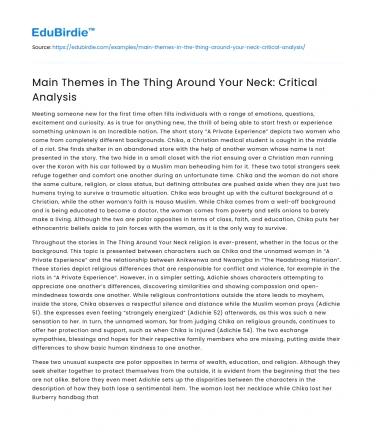 Main Themes in The Thing Around Your Neck: Critical Analysis