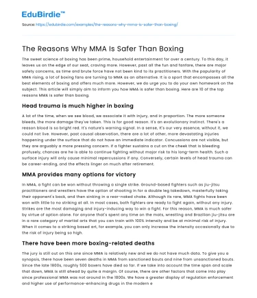 The Reasons Why MMA Is Safer Than Boxing