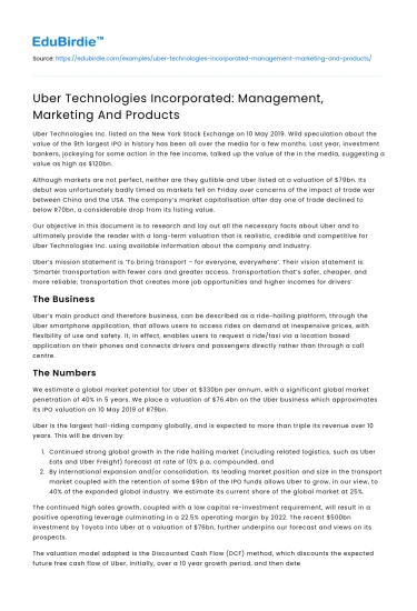 Uber Technologies Incorporated: Management, Marketing And Products