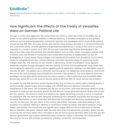 Impact of Treaty of Versailles on German Politics