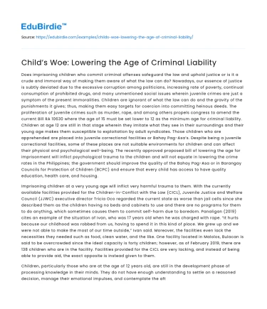 Child’s Woe: Lowering the Age of Criminal Liability
