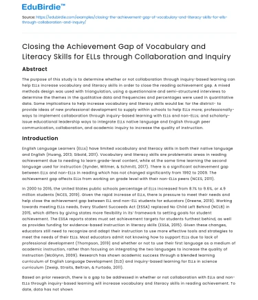 Closing the ELL Vocabulary Gap through Collaboration and Inquiry