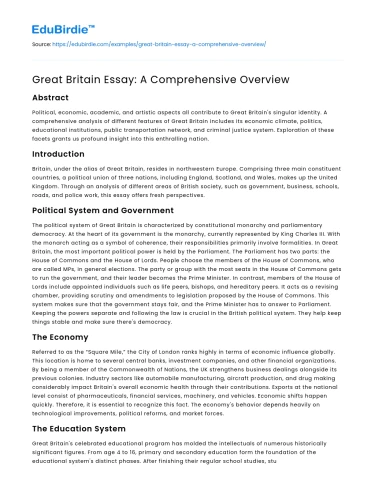 Great Britain Essay: A Comprehensive Overview