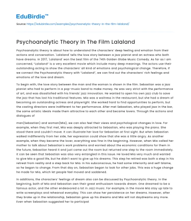 Psychoanalytic Theory In The Film Lalaland