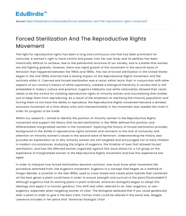 Forced Sterilization And The Reproductive Rights Movement