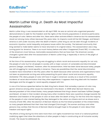 Martin Luther King Jr. Death As Most Impactful Assassination