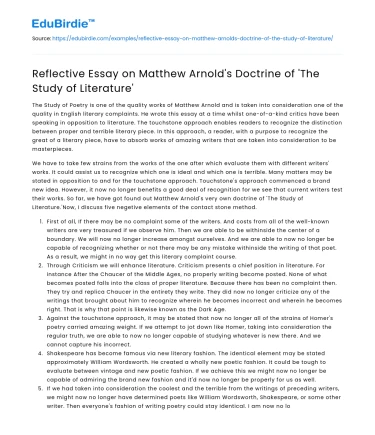 Matthew Arnold’s Literary Study Principles