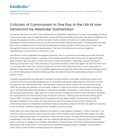 Communism Critique in One Day in Ivan Denisovich