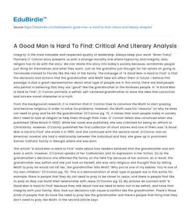A Good Man Is Hard To Find: Critical And Literary Analysis
