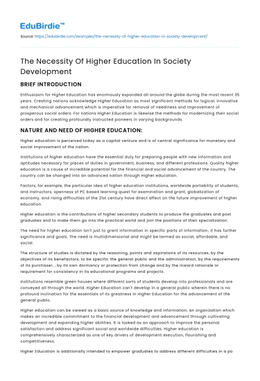 The Necessity Of Higher Education In Society Development