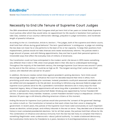 Necessity to End Life Tenure of Supreme Court Judges