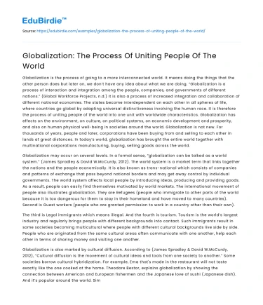 Globalization: The Process Of Uniting People Of The World
