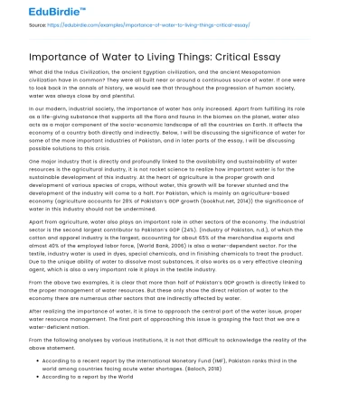 Importance of Water to Living Things: Critical Essay