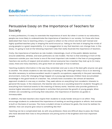 Persuasive Essay on the Importance of Teachers for Society