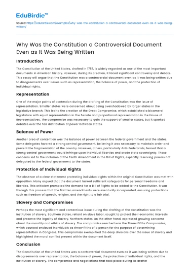 Controversy Surrounding Writing of the Constitution