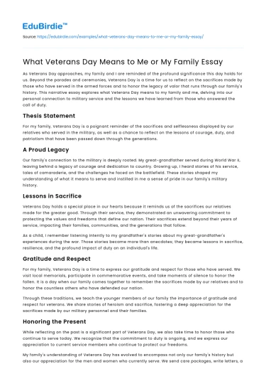 What Veterans Day Means to Me or My Family Essay