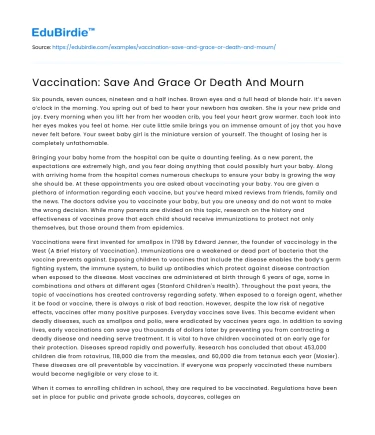 Vaccination: Save And Grace Or Death And Mourn