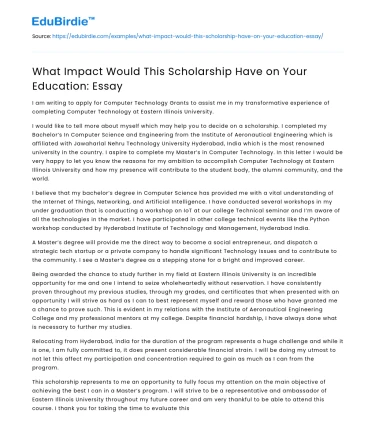 What Impact Would This Scholarship Have on Your Education: Essay