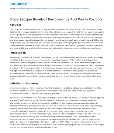 Major League Baseball Performance And Pay In Position