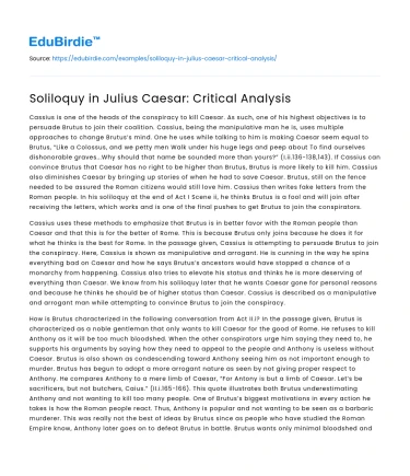 Soliloquy in Julius Caesar: Critical Analysis