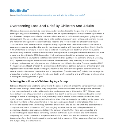 Overcoming Loss And Grief By Children And Adults