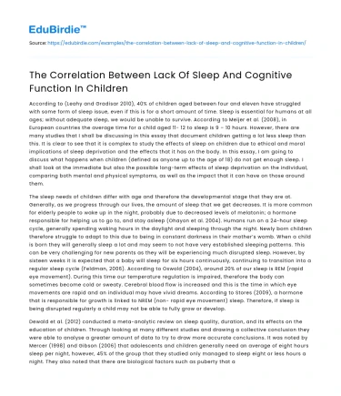 The Correlation Between Lack Of Sleep And Cognitive Function In Children