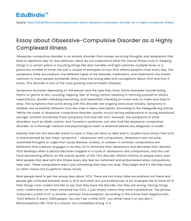 Obsessive-Compulsive Disorder as a Highly Complexed Illness
