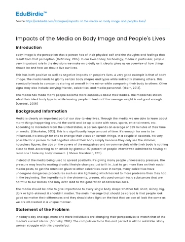 Impacts of the Media on Body Image and People’s Lives