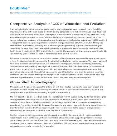 Comparative Analysis of CSR of Woodside and Evolution