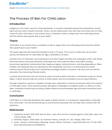 The Process Of Ben For Child Labor