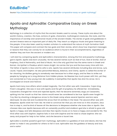 Apollo and Aphrodite: Comparative Essay on Greek Mythology
