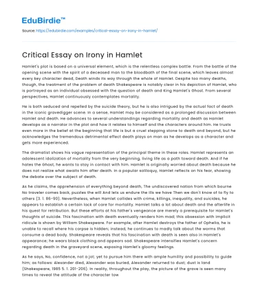 Critical Essay on Irony in Hamlet