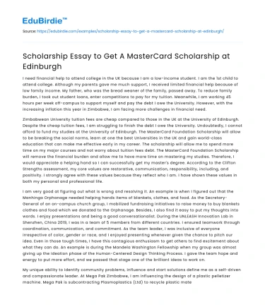 Scholarship Essay to Get A MasterCard Scholarship at Edinburgh