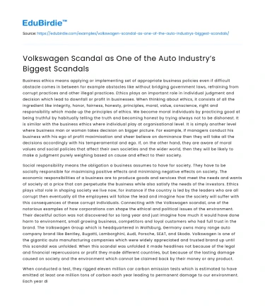 Volkswagen Scandal as One of the Auto Industry’s Biggest Scandals