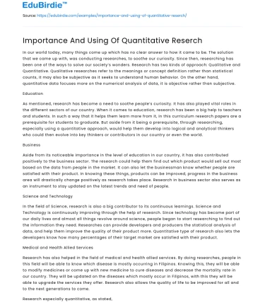 Importance And Using Of Quantitative Reserch