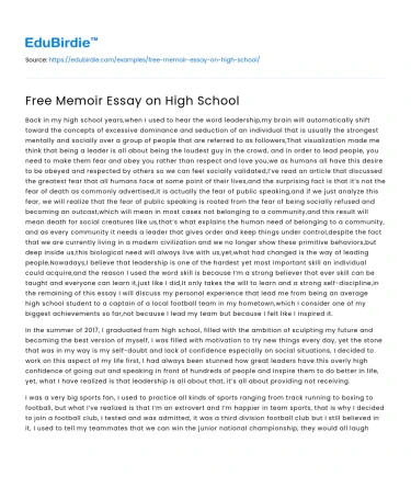 Free Memoir Essay on High School