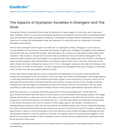 The Aspects of Dystopian Societies in Divergent and The Giver