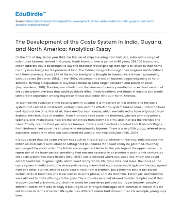 Caste System Development in India, Guyana, North America: Analysis