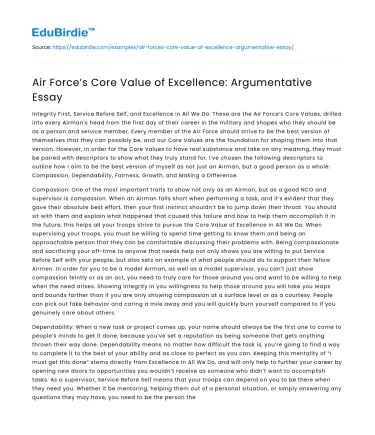 Air Force’s Core Value of Excellence: Argumentative Essay