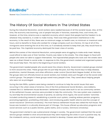 The History Of Social Workers In The United States
