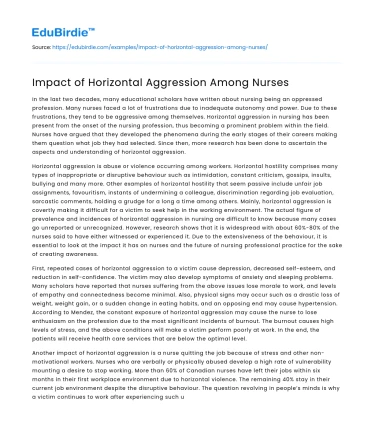Impact of Horizontal Aggression Among Nurses