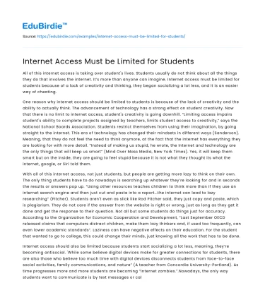 Internet Access Must be Limited for Students