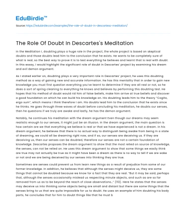 The Role Of Doubt In Descartes’s Meditation