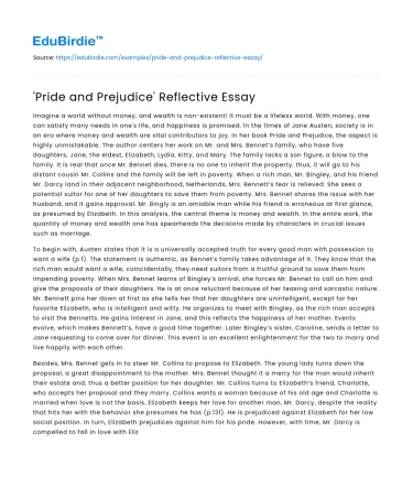 ‘Pride and Prejudice’ Reflective Essay