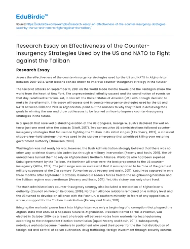 Counter-insurgency Strategies: US and NATO vs Taliban